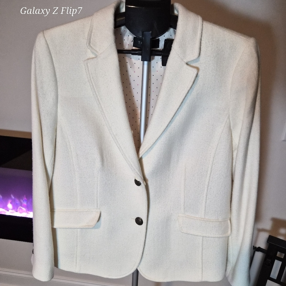 Talbots Petites Cream Wool Blend Two-Button Blazer - Ivory - Size 16P